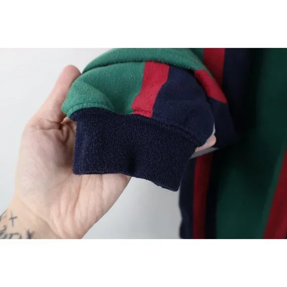 Vtg 90s Streetwear Mens Large Faded Striped Color Block Long Sleeve Rugby Polo - Picture 7 of 14